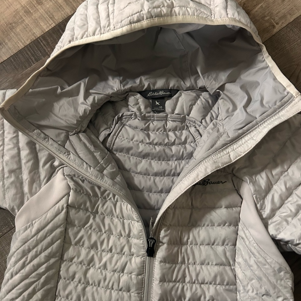 Eddie Bauer Light Gray Quilted Hooded Jacket